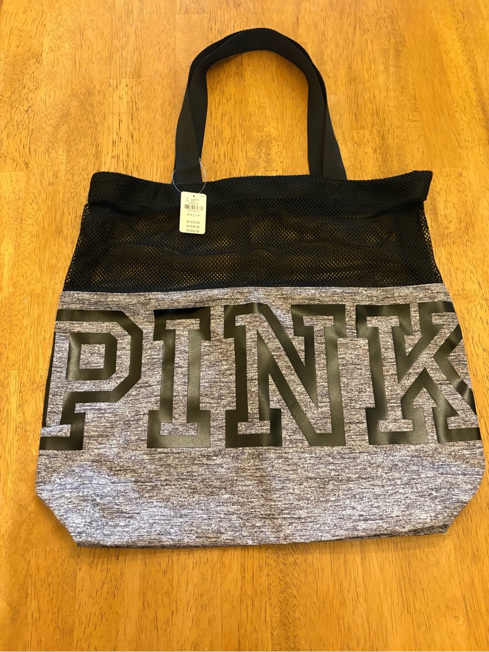 PINK Victoria's Secret Gray Heather and Black Mesh Logo Tote